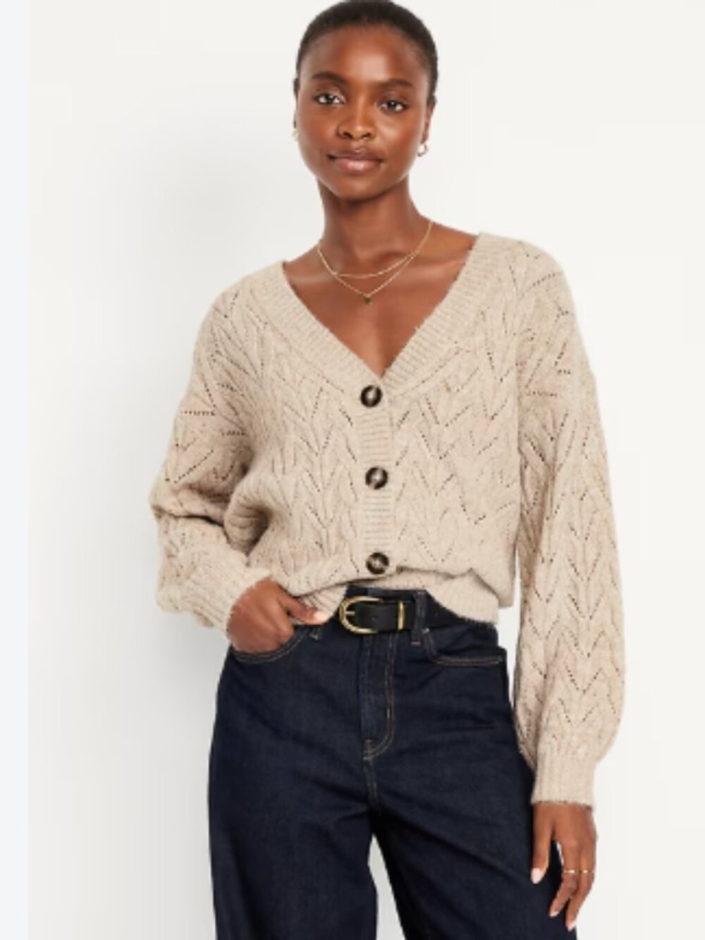 Old Navy Light Brown Wool Blend V-Neck Button Down Cardigan Sweater S